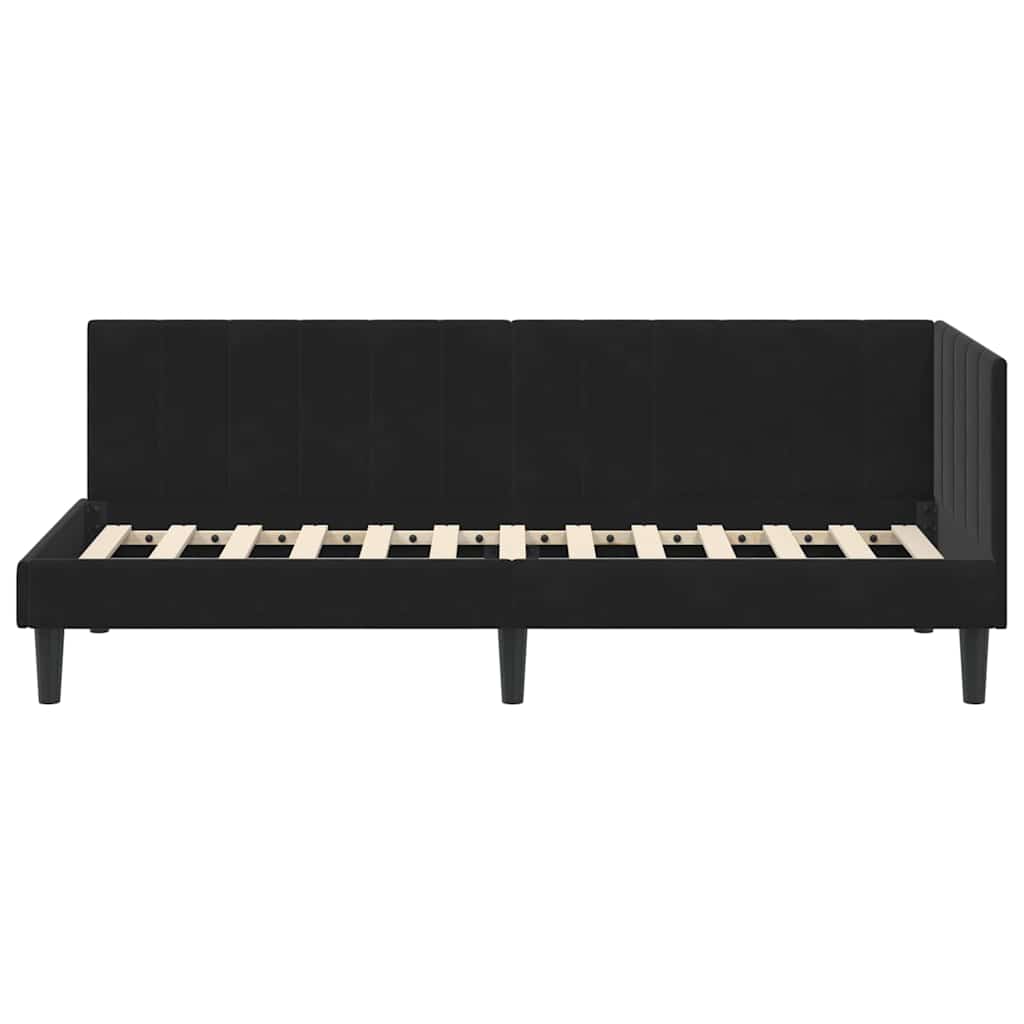 Sarokágy keret fejtámlával Fekete 80 cm x 200 cm Bársony