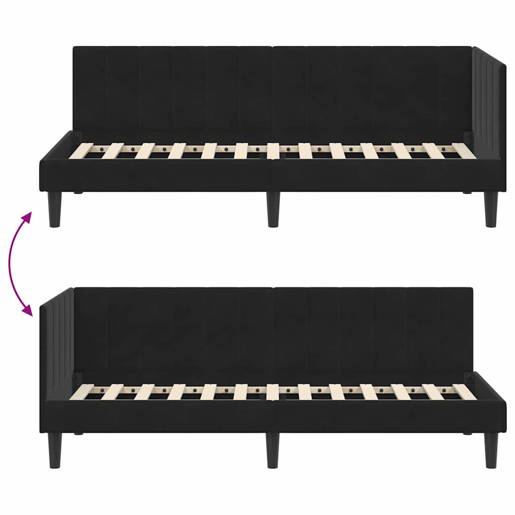 Sarokágy keret fejtámlával Fekete 80 cm x 200 cm Bársony