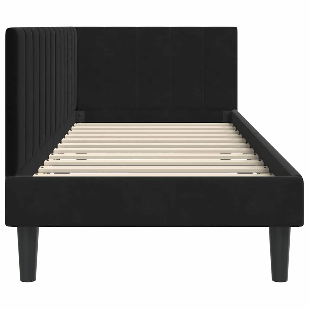 Sarokágy keret fejtámlával Fekete 80 cm x 200 cm Bársony