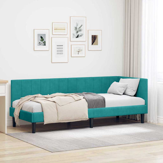 Sarokágy keret fejtámlával Türkiz 80 cm x 200 cm Bársony