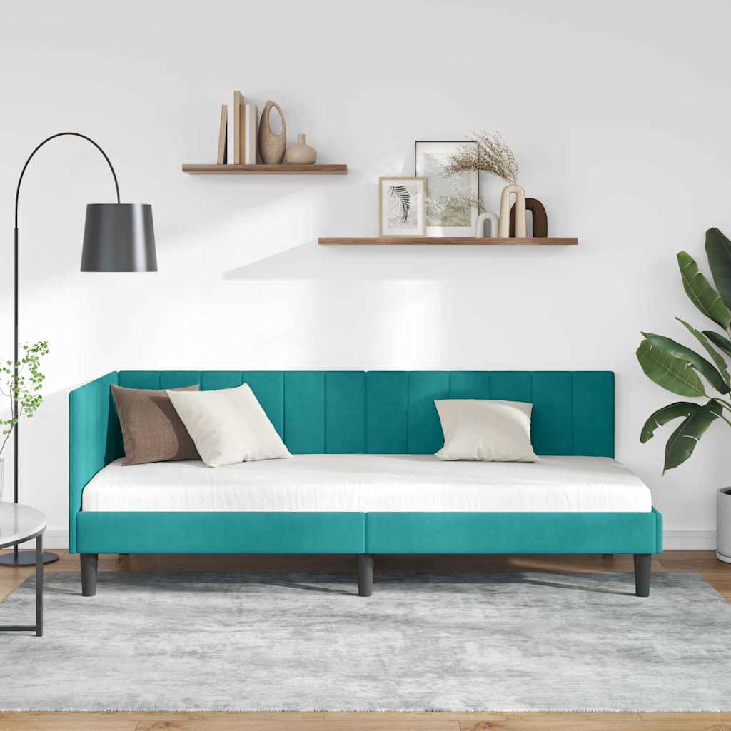 Sarokágy keret fejtámlával Türkiz 80 cm x 200 cm Bársony