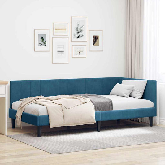 Sarokágy keret fejtámlával Kék 90 cm x 190 cm Bársony
