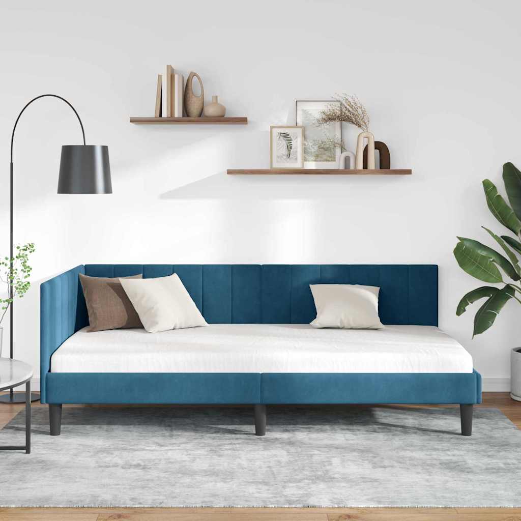 Sarokágy keret fejtámlával Kék 90 cm x 190 cm Bársony
