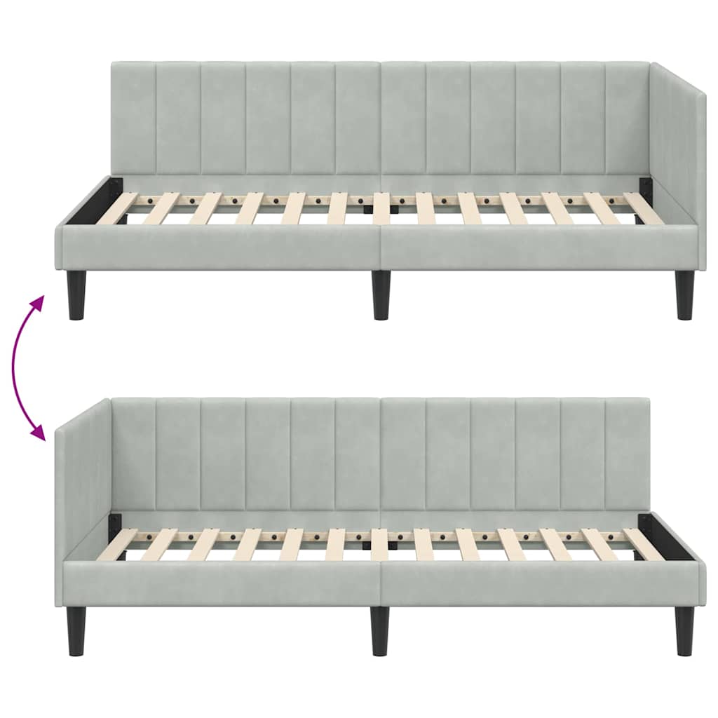 Sarokágy keret fejtámlával Világosszürke 90 cm x 190 cm Bársony