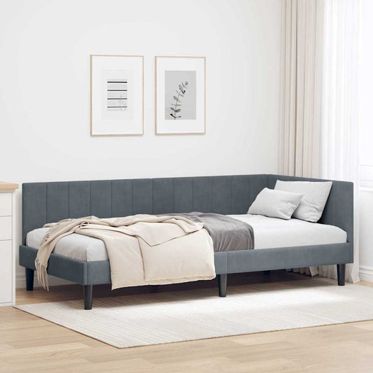 Sarokágy keret fejtámlával Sötétszürke 90 cm x 190 cm Bársony