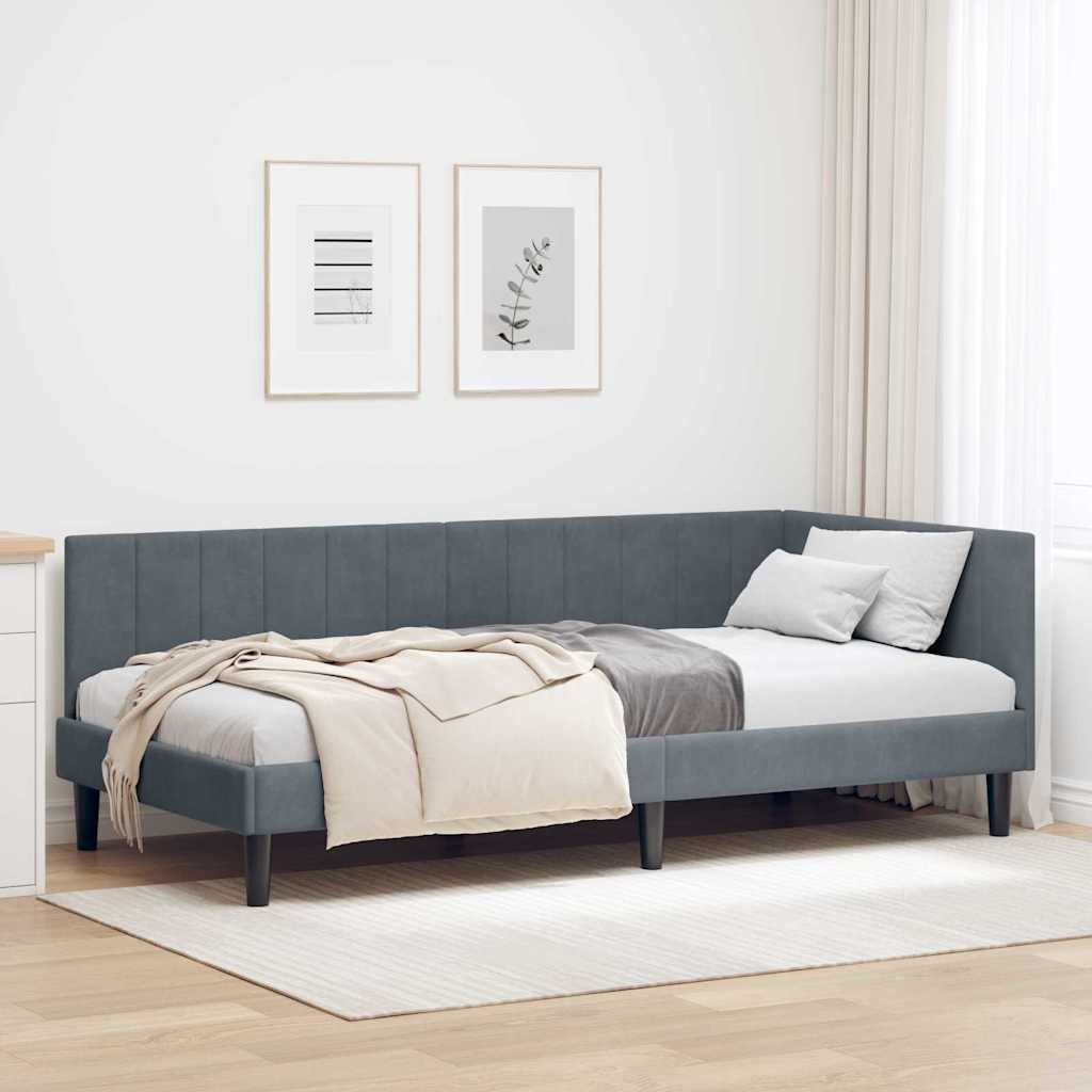 Sarokágy keret fejtámlával Sötétszürke 90 cm x 190 cm Bársony