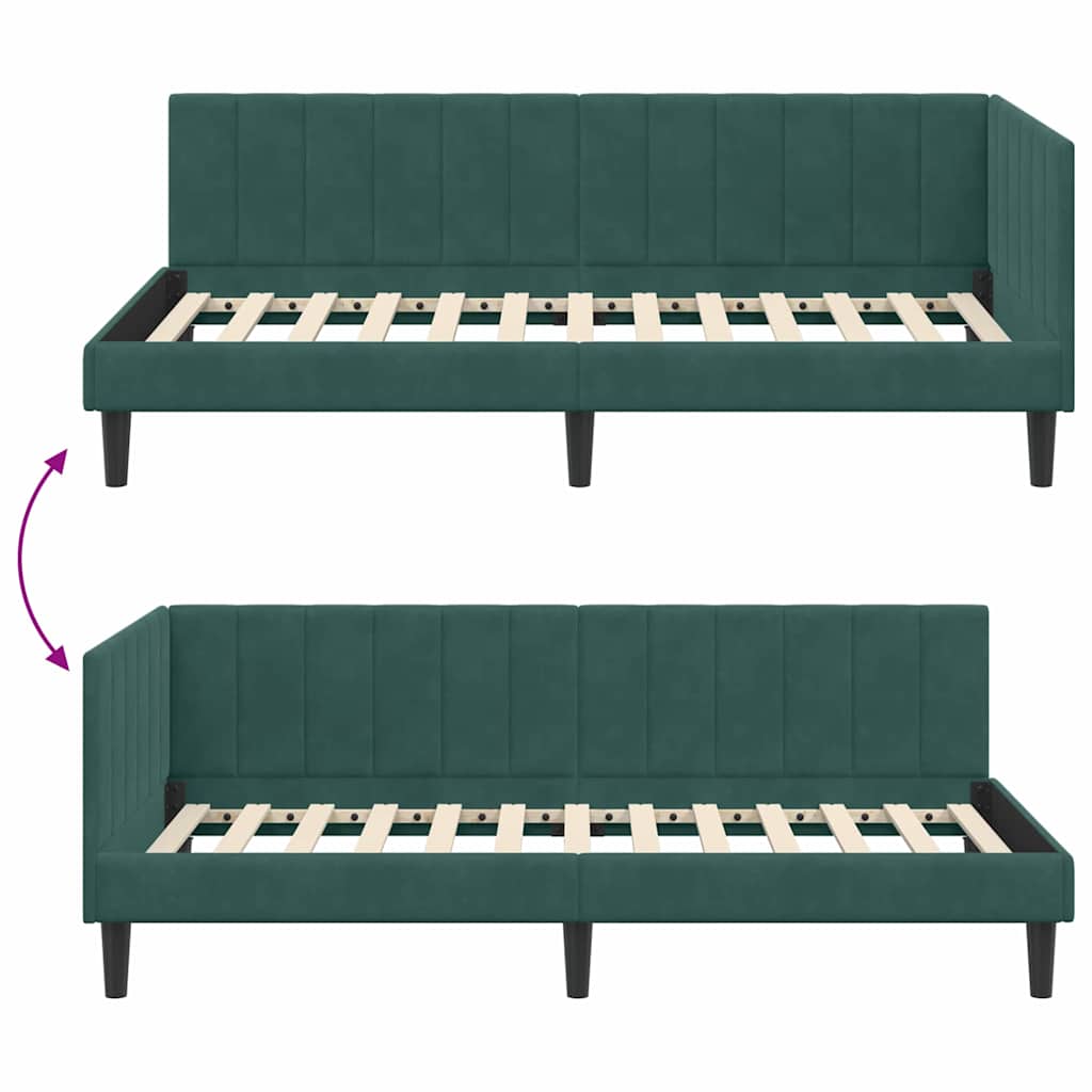 Sarokágy keret fejtámlával Sötétzöld 90 cm x 190 cm Bársony