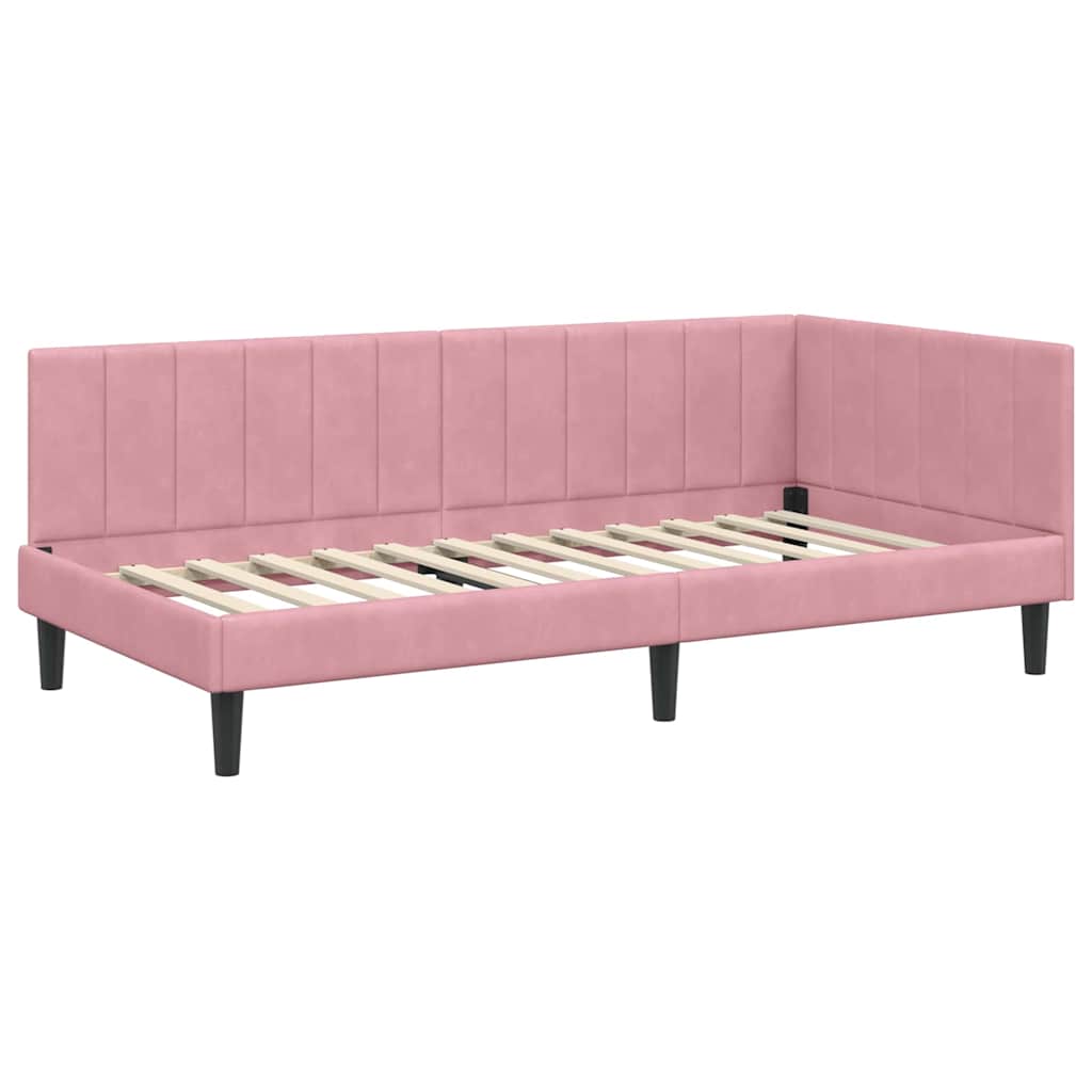 Sarokágy keret fejtámlával Rózsaszín 90 cm x 190 cm Bársony