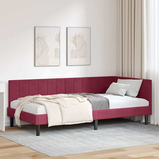 Sarokágy keret fejtámlával Bordó 90 cm x 190 cm Bársony