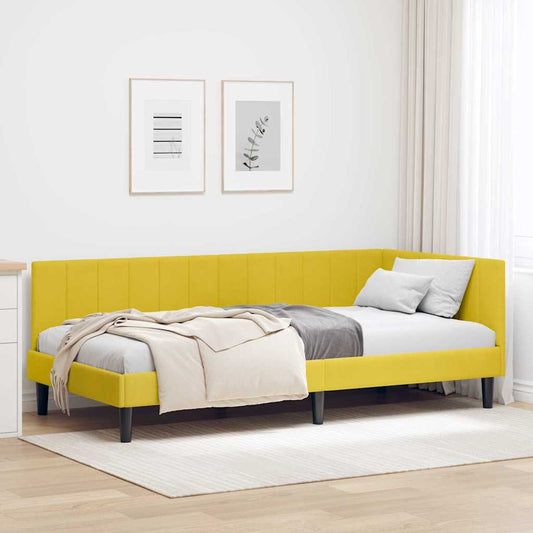 Sarokágy keret fejtámlával Sárga 90 cm x 190 cm Bársony