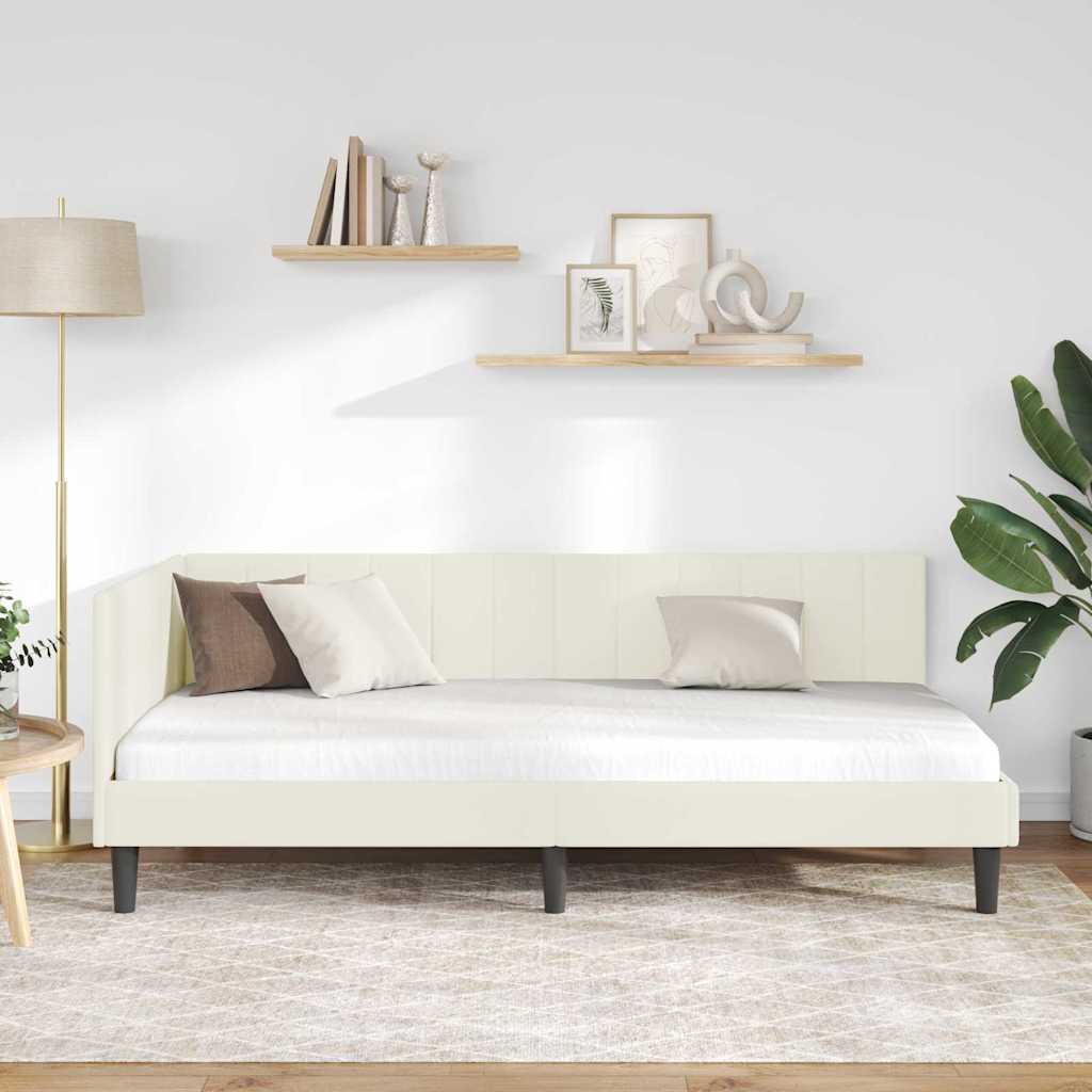 Sarokágy keret fejtámlával Krém 90 cm x 190 cm Bársony
