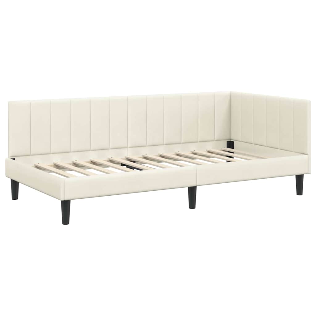 Sarokágy keret fejtámlával Krém 90 cm x 190 cm Bársony