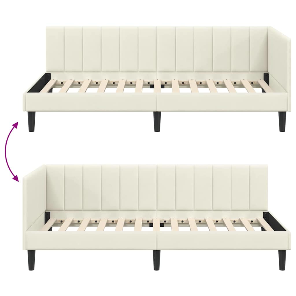 Sarokágy keret fejtámlával Krém 90 cm x 190 cm Bársony