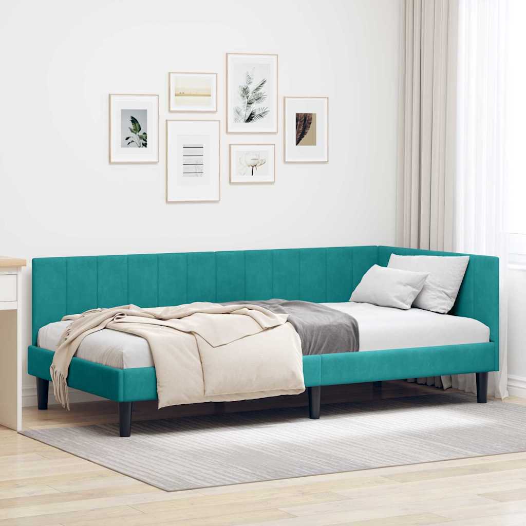 Sarokágy keret fejtámlával Türkiz 90 cm x 190 cm Bársony