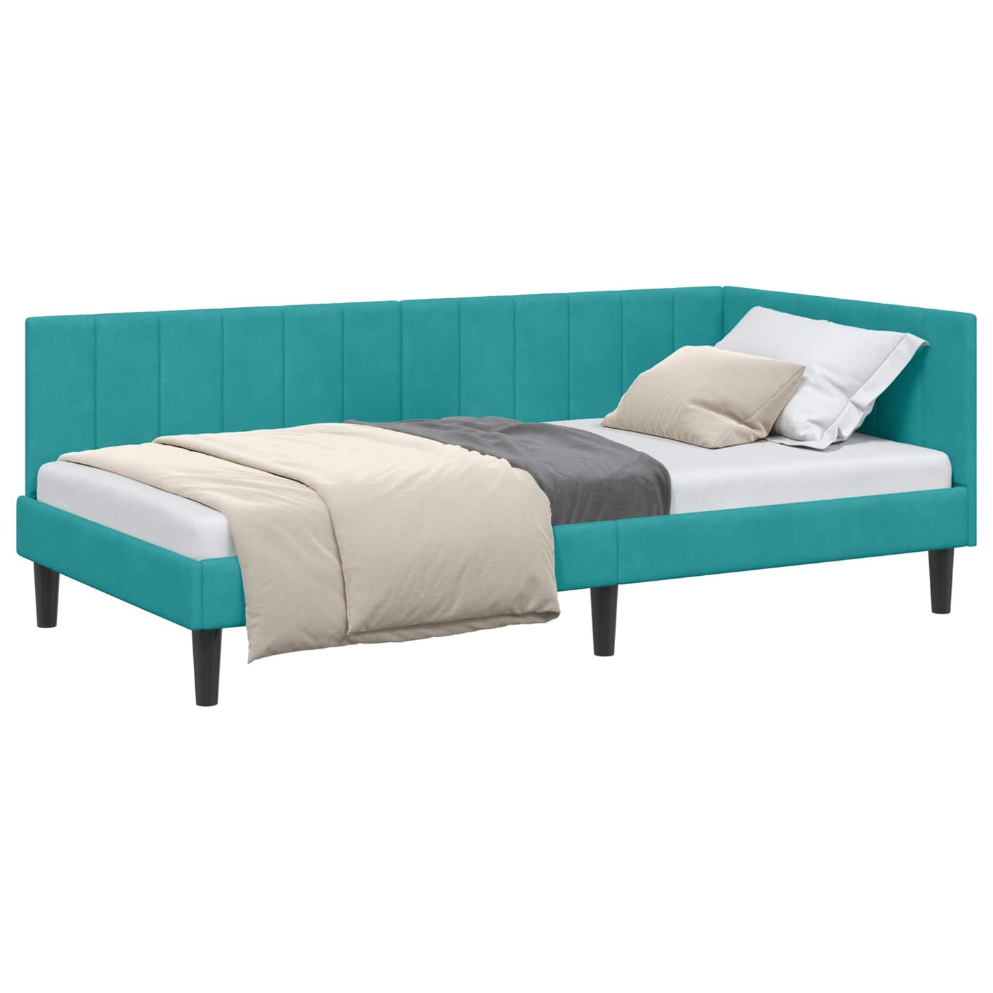 Sarokágy keret fejtámlával Türkiz 90 cm x 190 cm Bársony