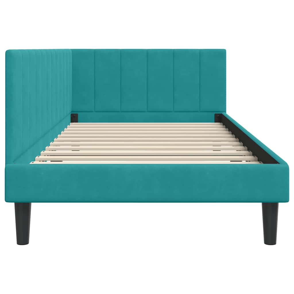 Sarokágy keret fejtámlával Türkiz 90 cm x 190 cm Bársony