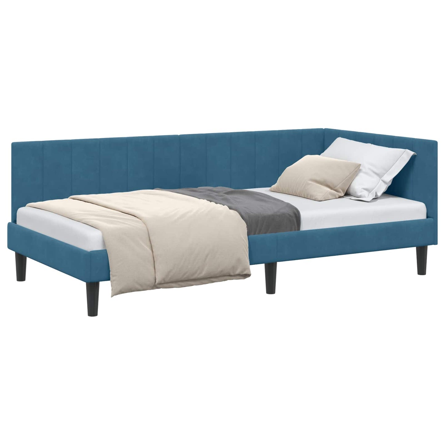 Sarokágy keret fejtámlával Kék 90 cm x 200 cm Bársony