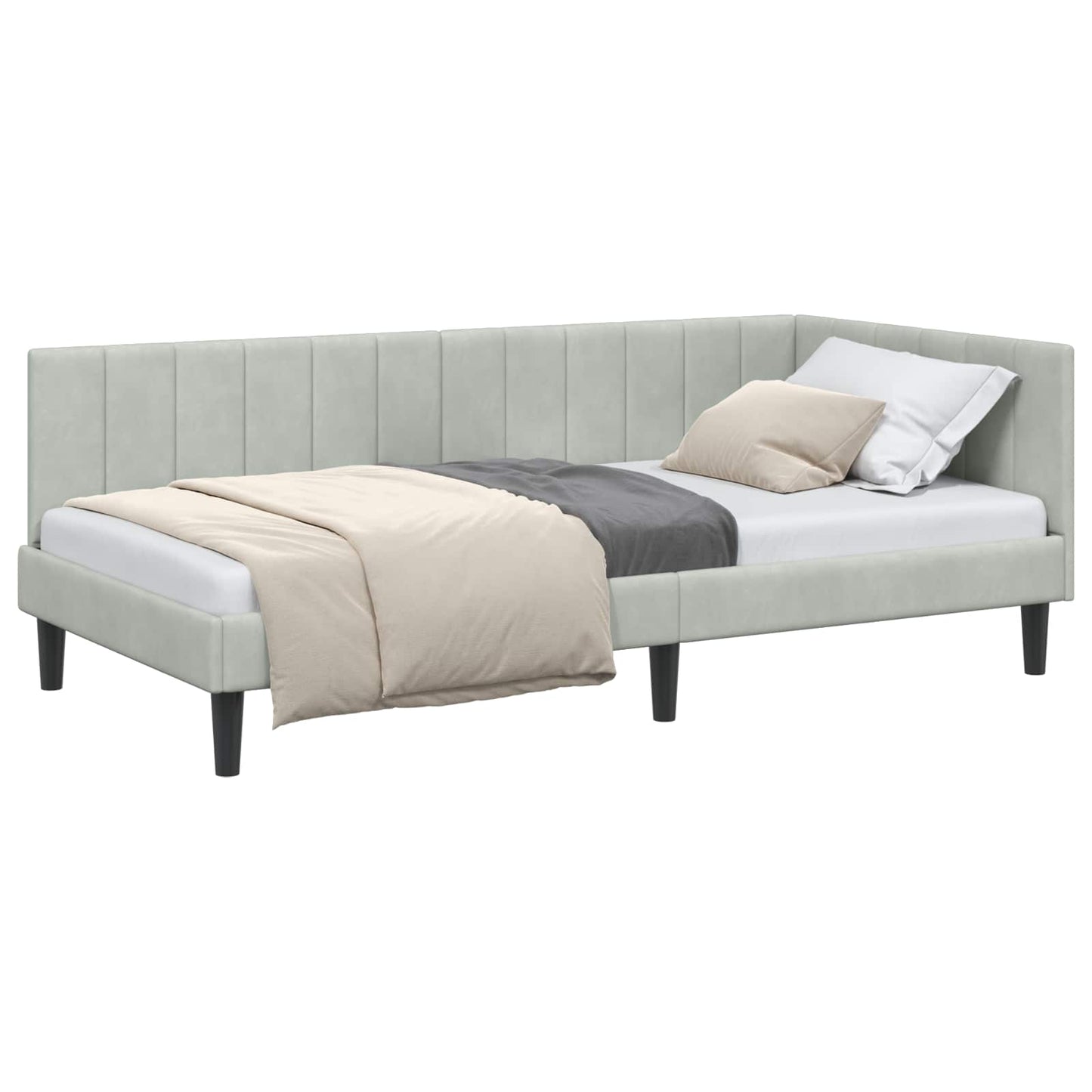 Sarokágy keret fejtámlával Világosszürke 90 cm x 200 cm Bársony