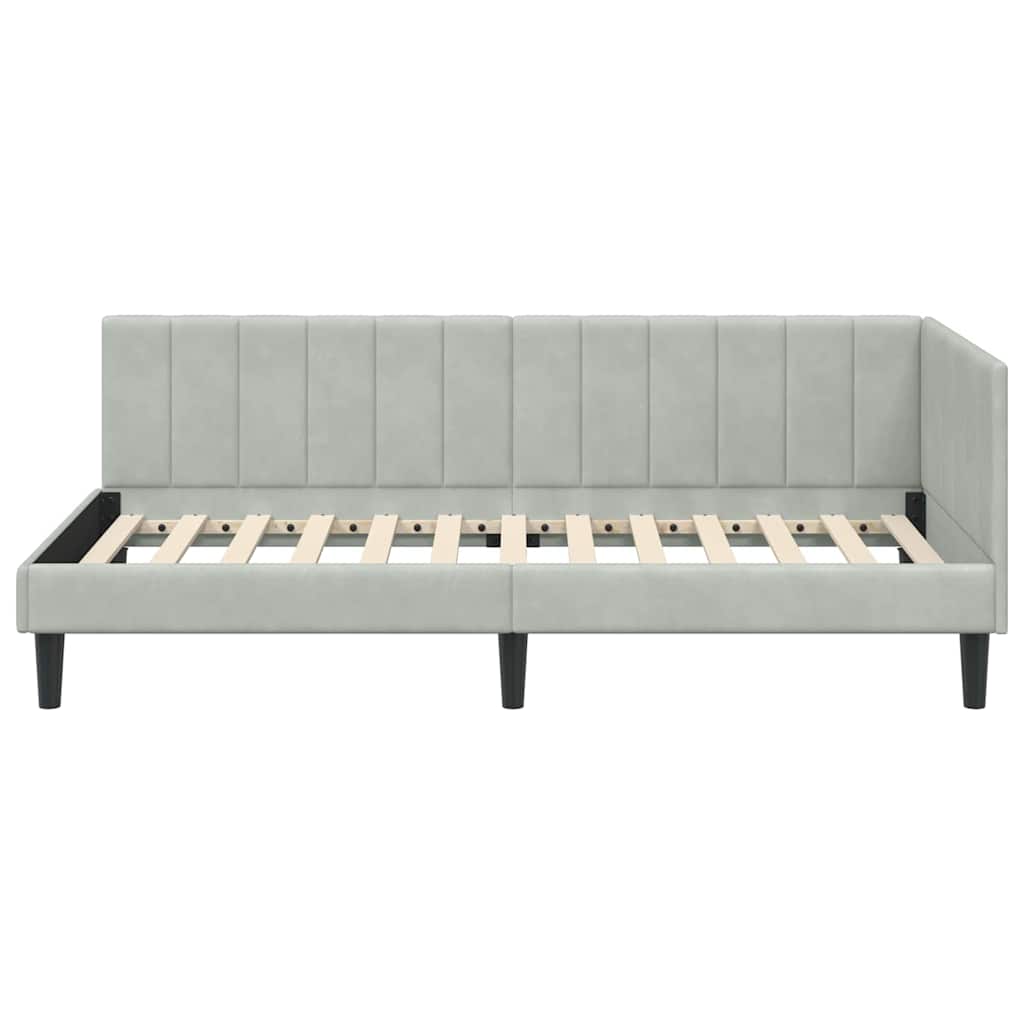 Sarokágy keret fejtámlával Világosszürke 90 cm x 200 cm Bársony