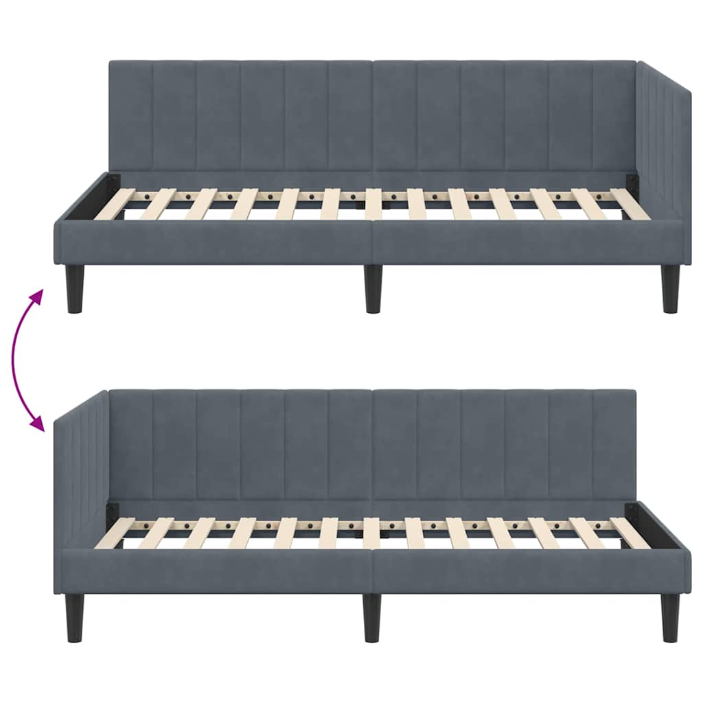 Sarokágy keret fejtámlával Sötétszürke 90 cm x 200 cm Bársony