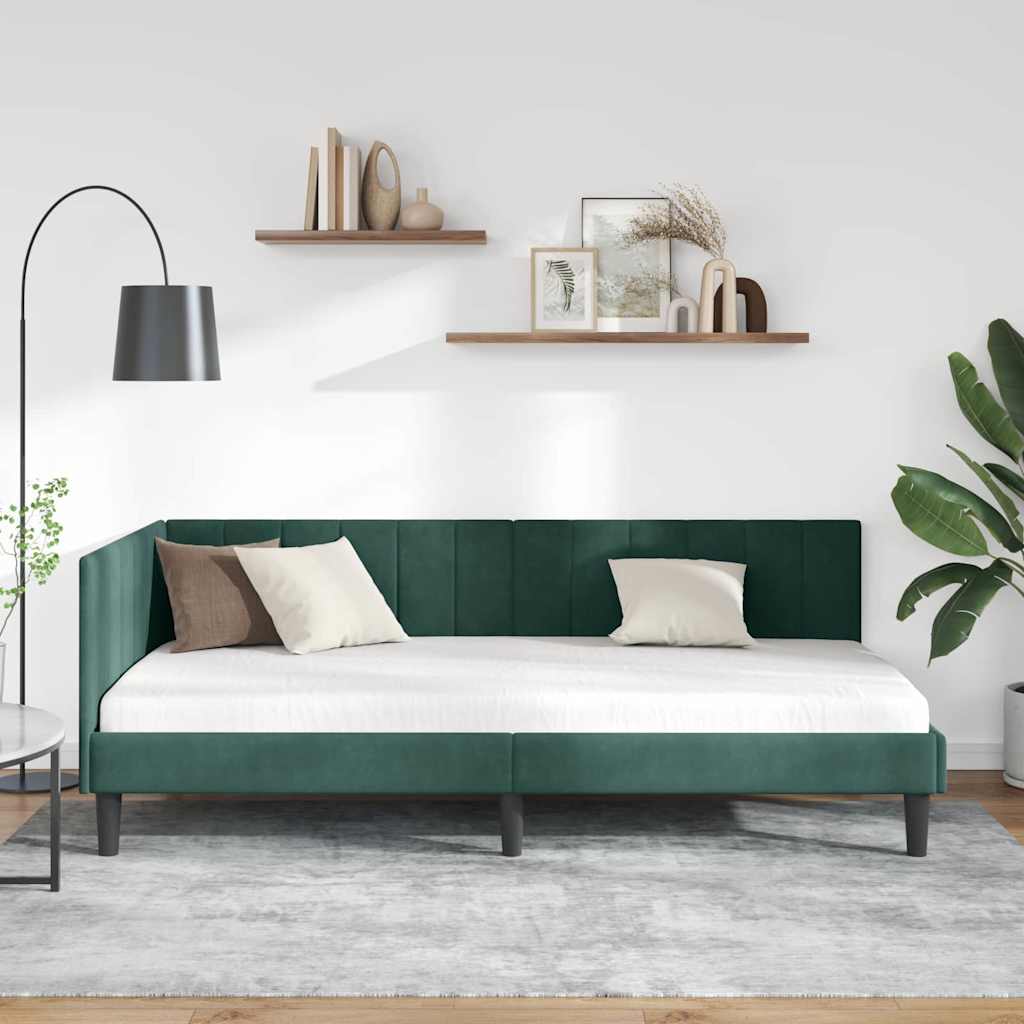 Sarokágy keret fejtámlával Sötétzöld 90 cm x 200 cm Bársony