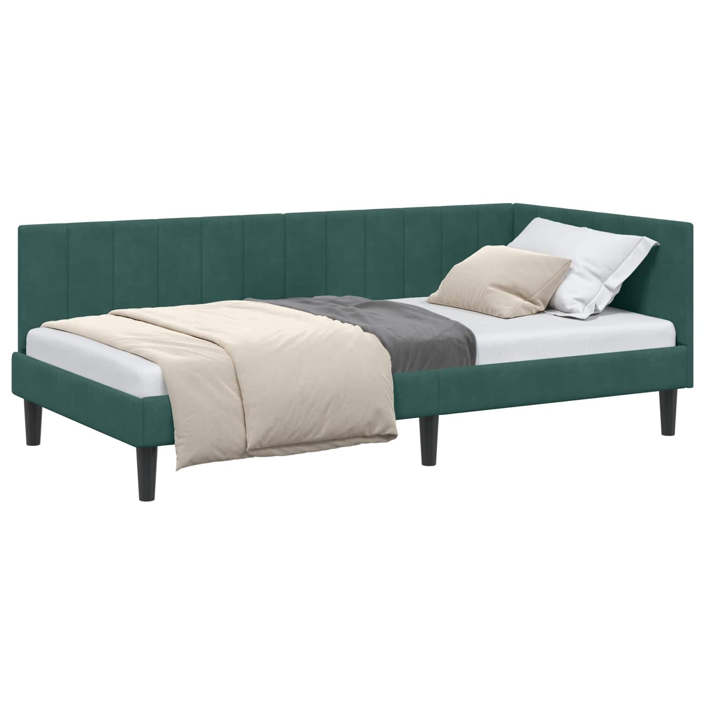 Sarokágy keret fejtámlával Sötétzöld 90 cm x 200 cm Bársony