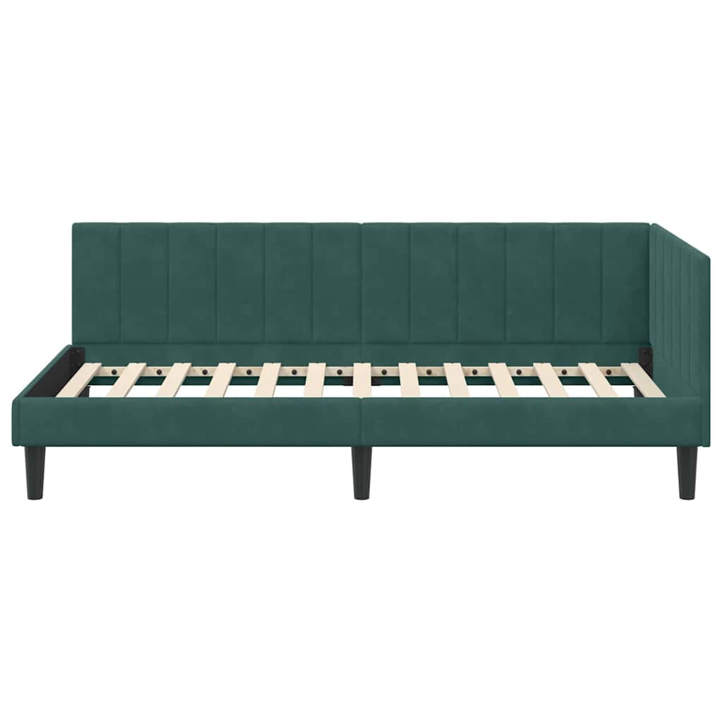 Sarokágy keret fejtámlával Sötétzöld 90 cm x 200 cm Bársony