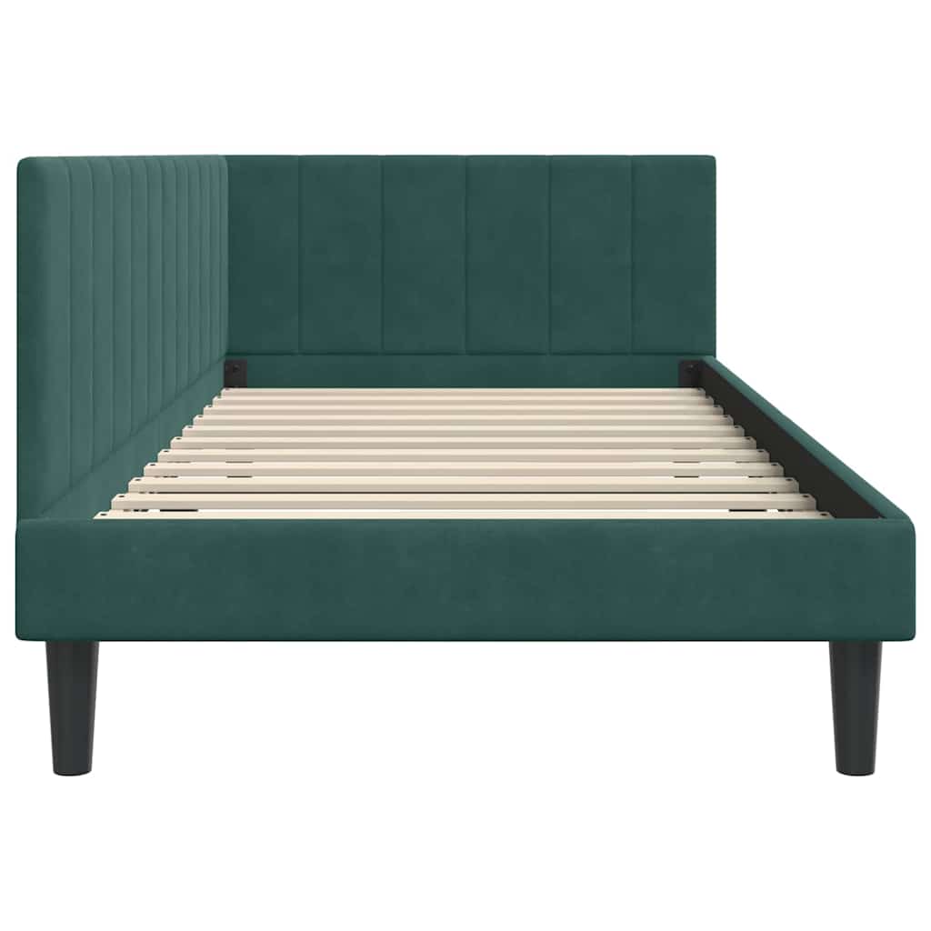 Sarokágy keret fejtámlával Sötétzöld 90 cm x 200 cm Bársony
