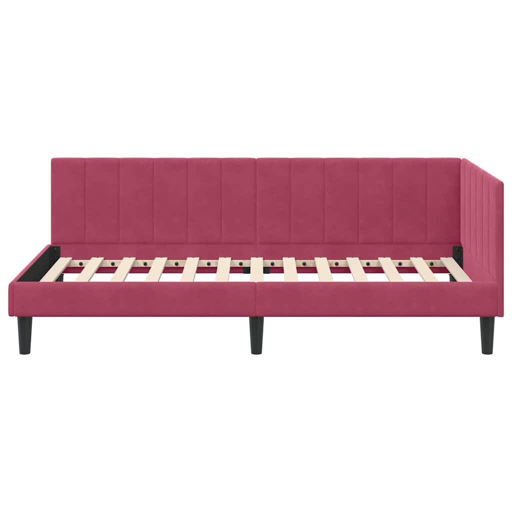 Sarokágy keret fejtámlával Bordó 90 cm x 200 cm Bársony