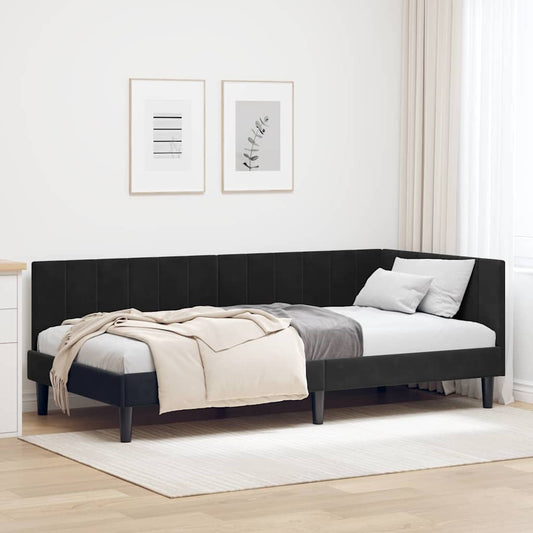 Sarokágy keret fejtámlával Fekete 90 cm x 200 cm Bársony