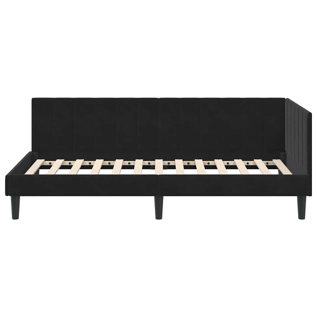 Sarokágy keret fejtámlával Fekete 90 cm x 200 cm Bársony