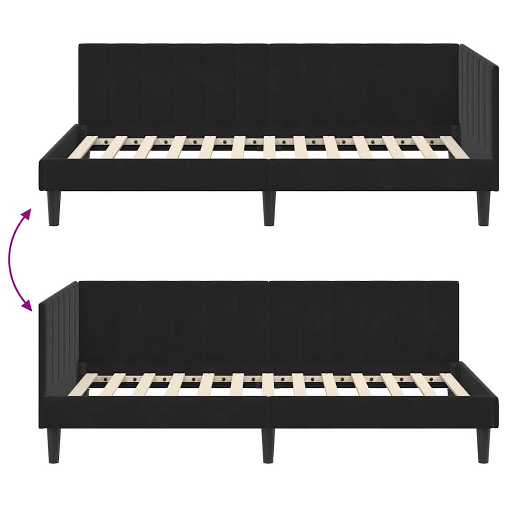 Sarokágy keret fejtámlával Fekete 90 cm x 200 cm Bársony