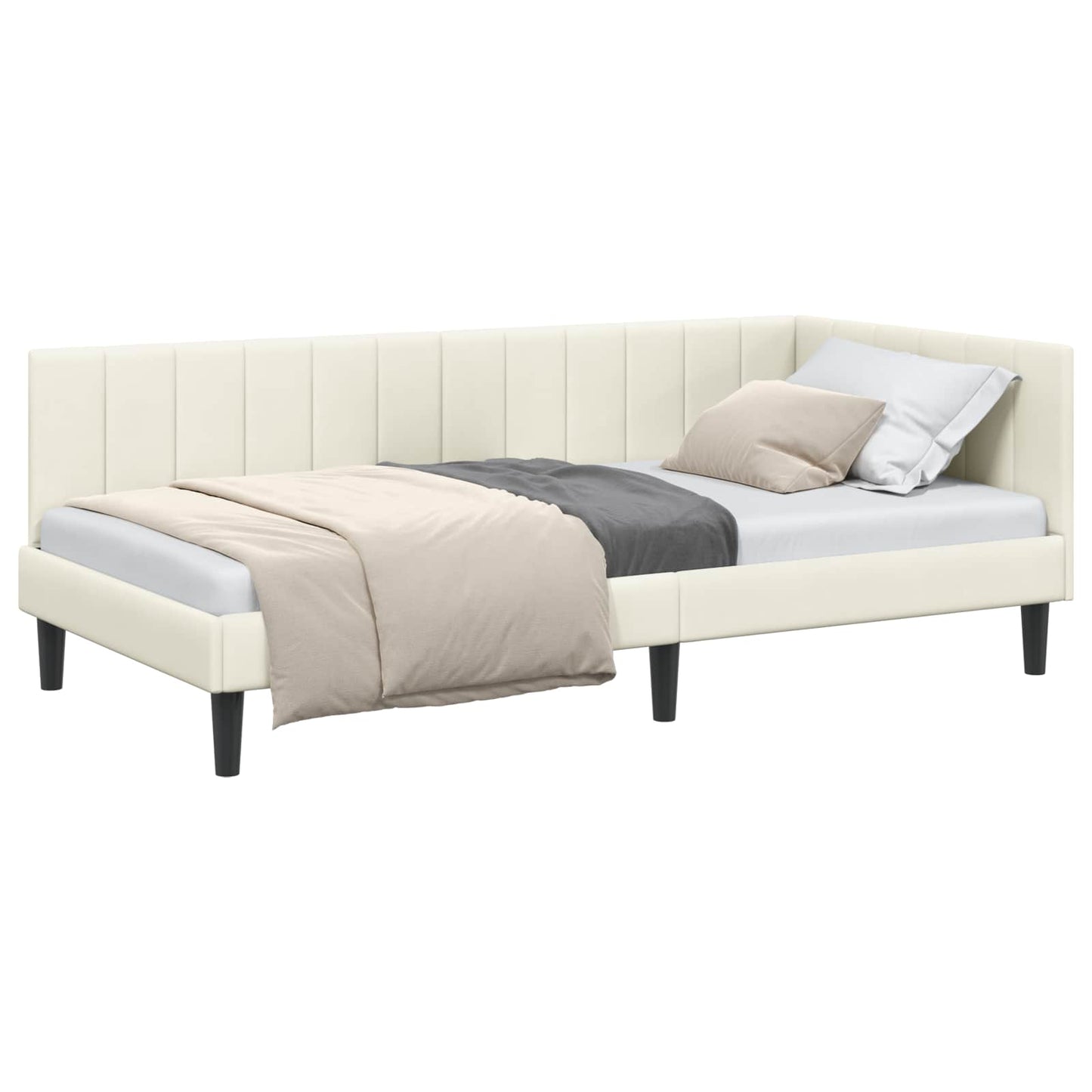 Sarokágy keret fejtámlával Krém 90 cm x 200 cm Bársony