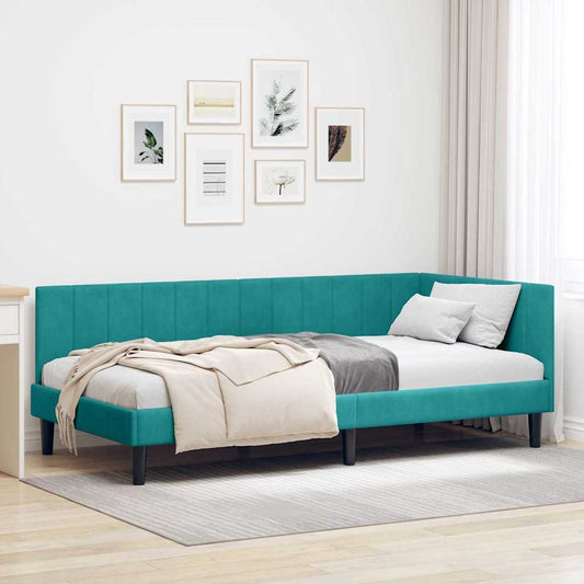 Sarokágy keret fejtámlával Türkiz 90 cm x 200 cm Bársony