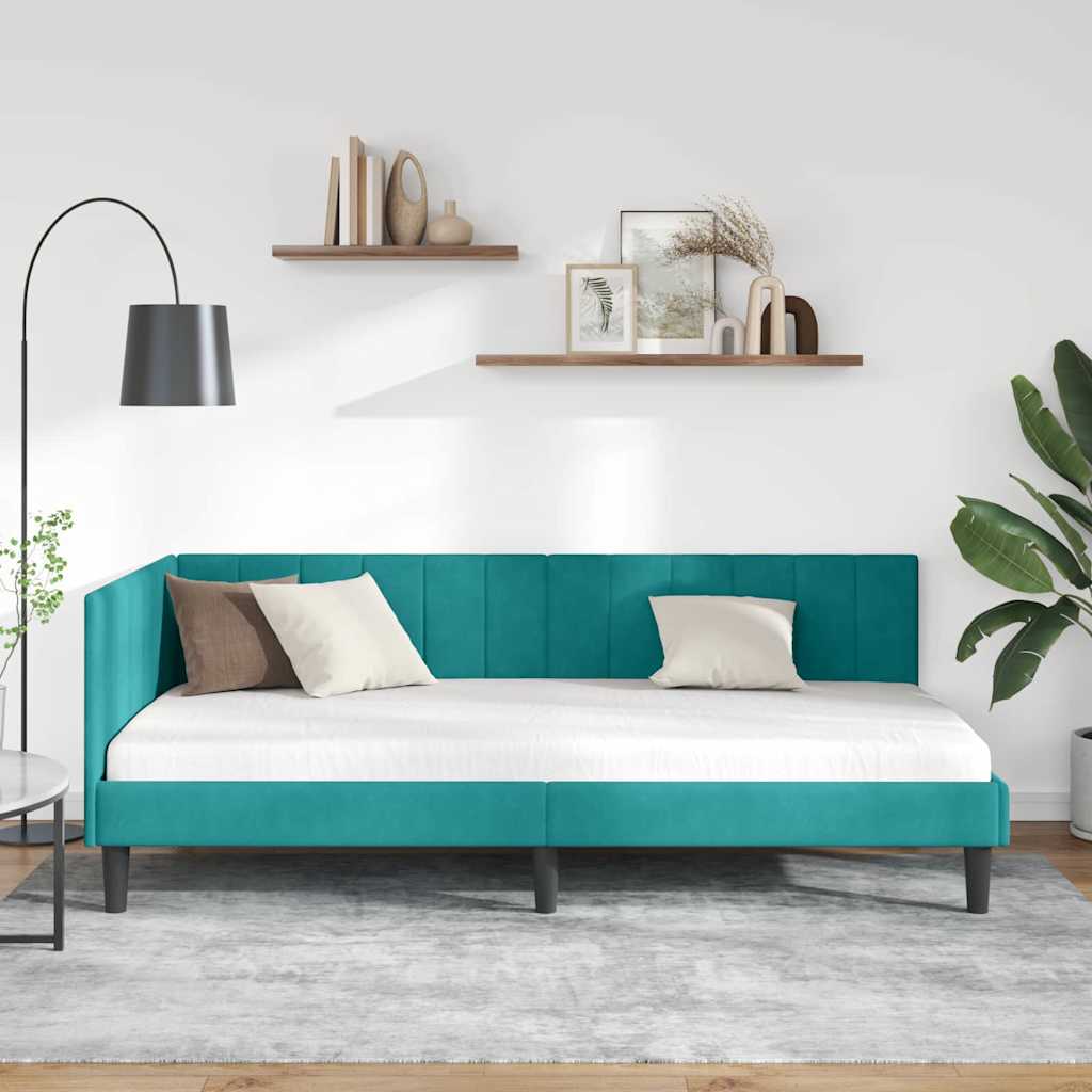 Sarokágy keret fejtámlával Türkiz 90 cm x 200 cm Bársony