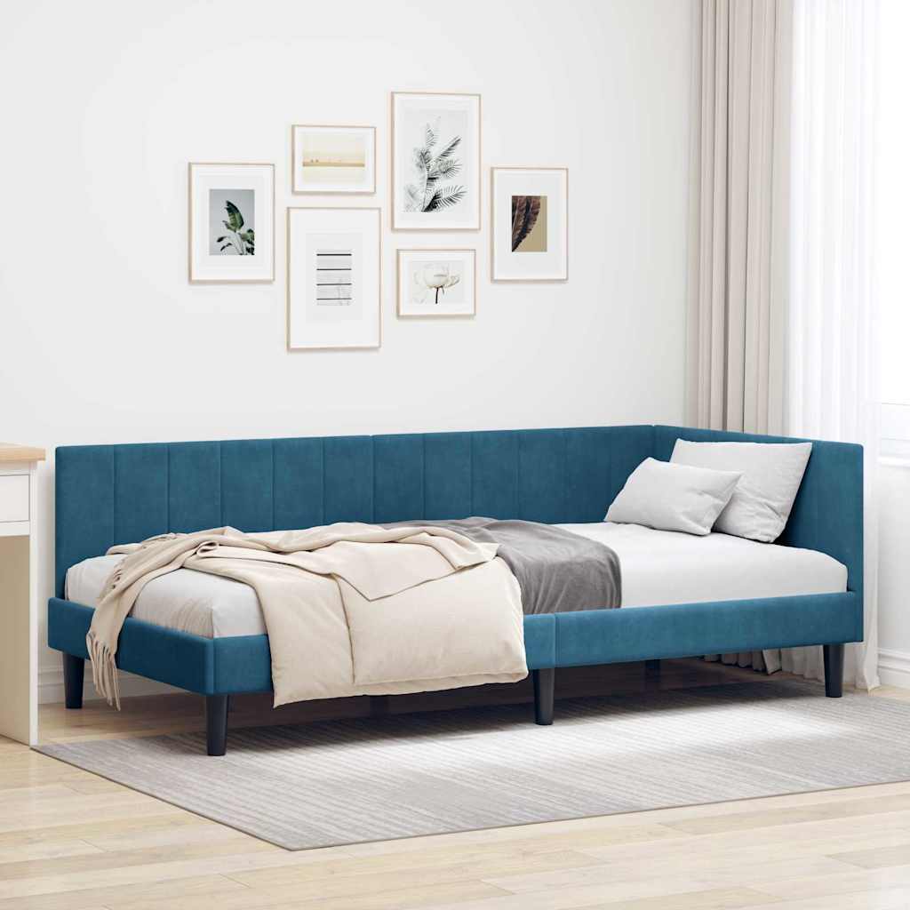 Sarokágy keret fejtámlával Kék 100 cm x 200 cm Bársony