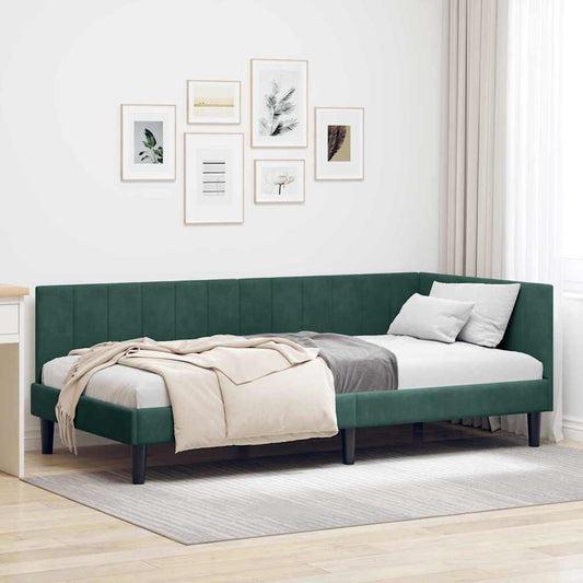 Sarokágy keret fejtámlával Sötétzöld 100 cm x 200 cm Bársony
