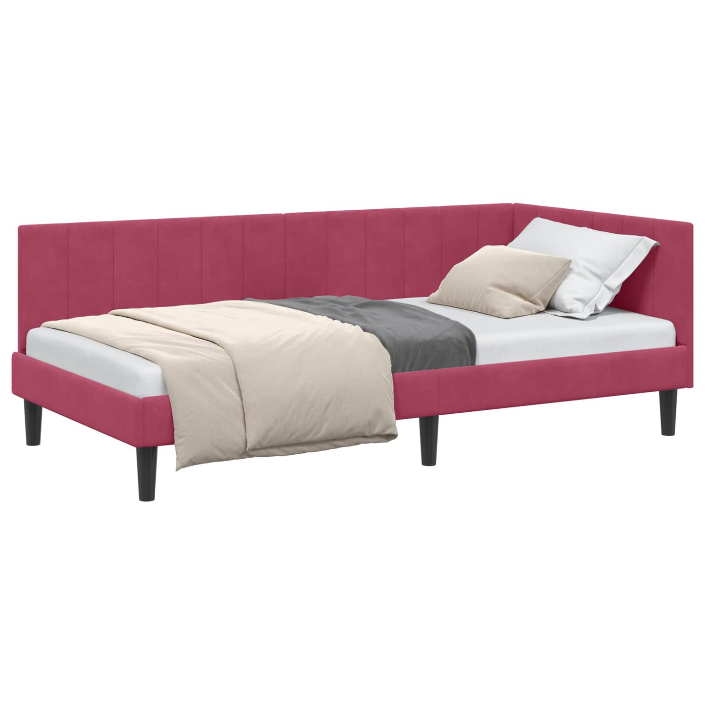 Sarokágy keret fejtámlával Bordó 100 cm x 200 cm Bársony