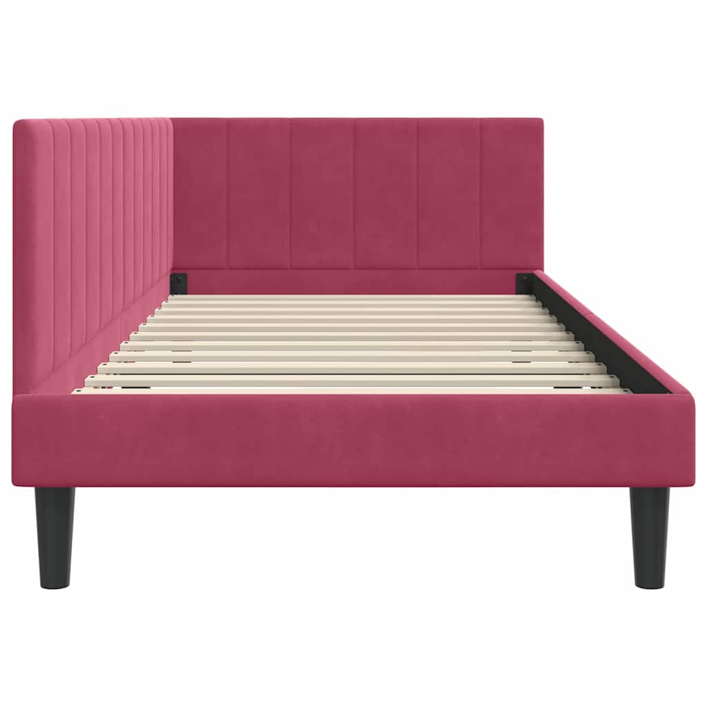 Sarokágy keret fejtámlával Bordó 100 cm x 200 cm Bársony