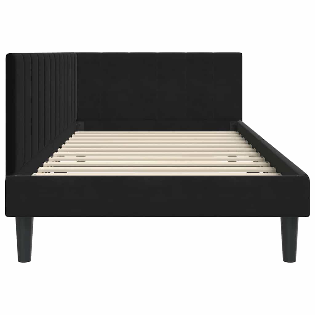 Sarokágy keret fejtámlával Fekete 100 cm x 200 cm Bársony