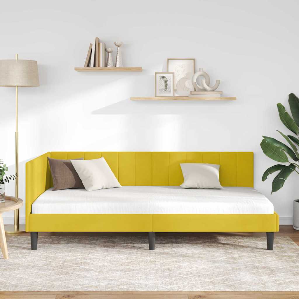 Sarokágy keret fejtámlával Sárga 100 cm x 200 cm Bársony
