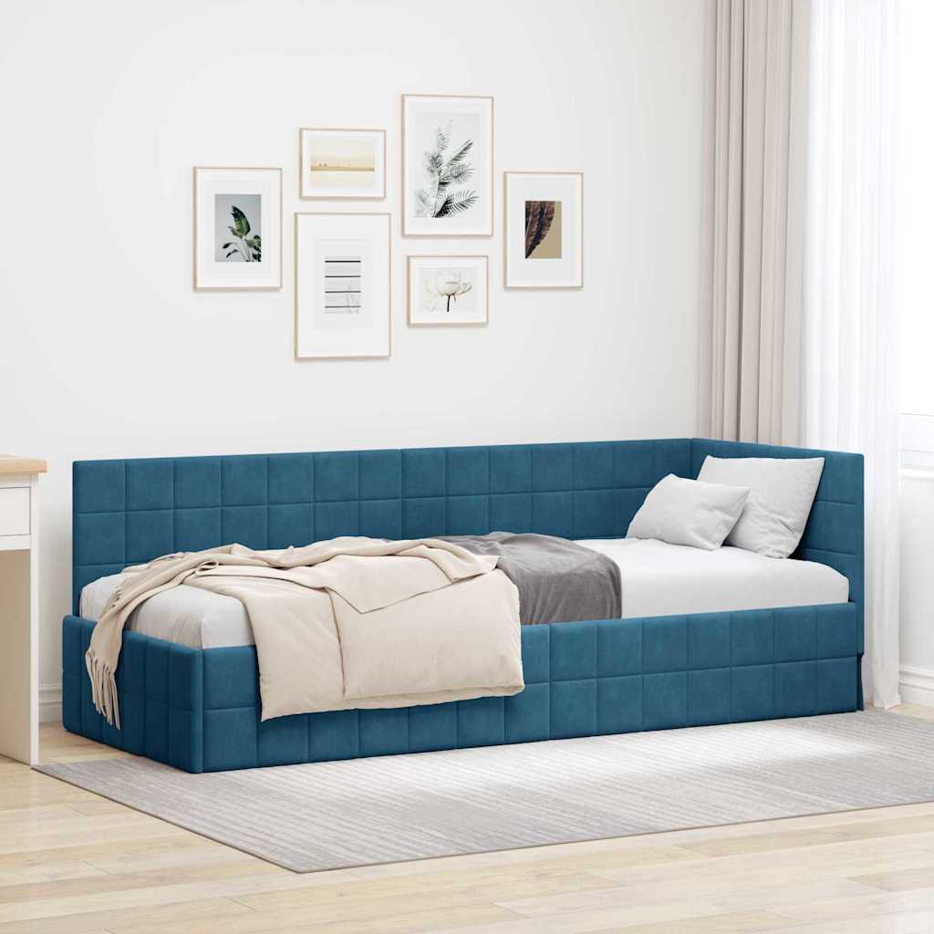 Sarokágy keret fejtámlával Kék 80 cm x 200 cm Bársony