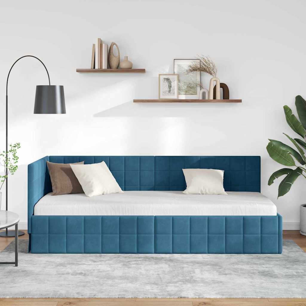 Sarokágy keret fejtámlával Kék 80 cm x 200 cm Bársony