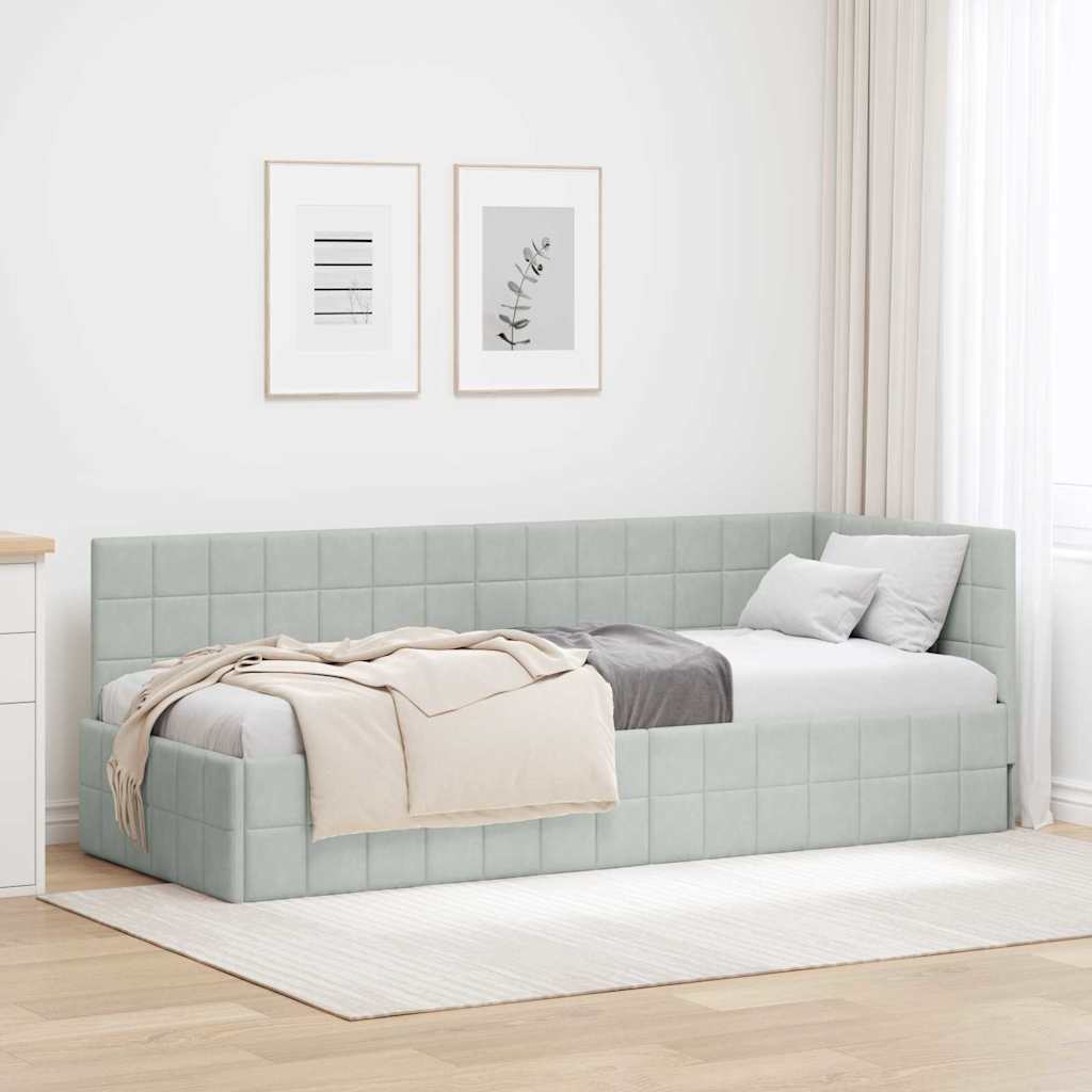 Sarokágy keret fejtámlával Világosszürke 80 cm x 200 cm Bársony
