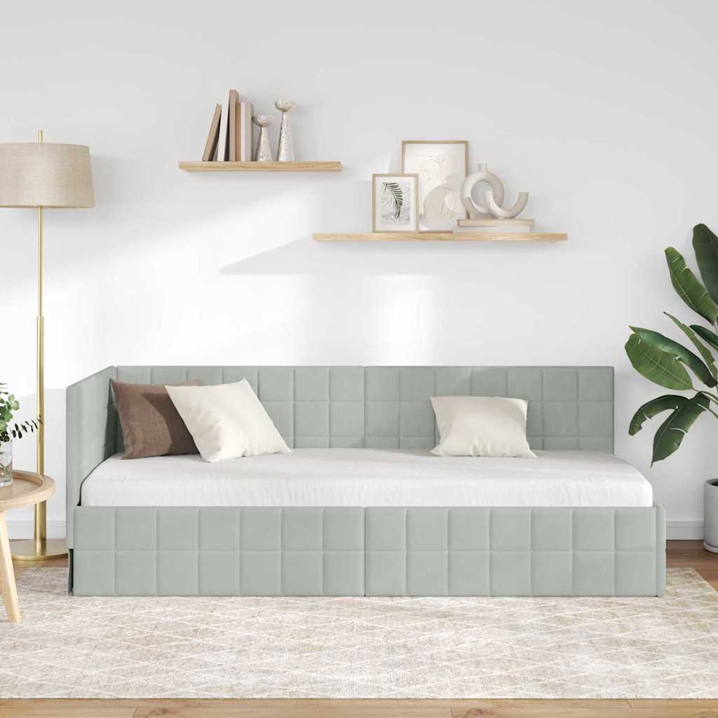 Sarokágy keret fejtámlával Világosszürke 80 cm x 200 cm Bársony