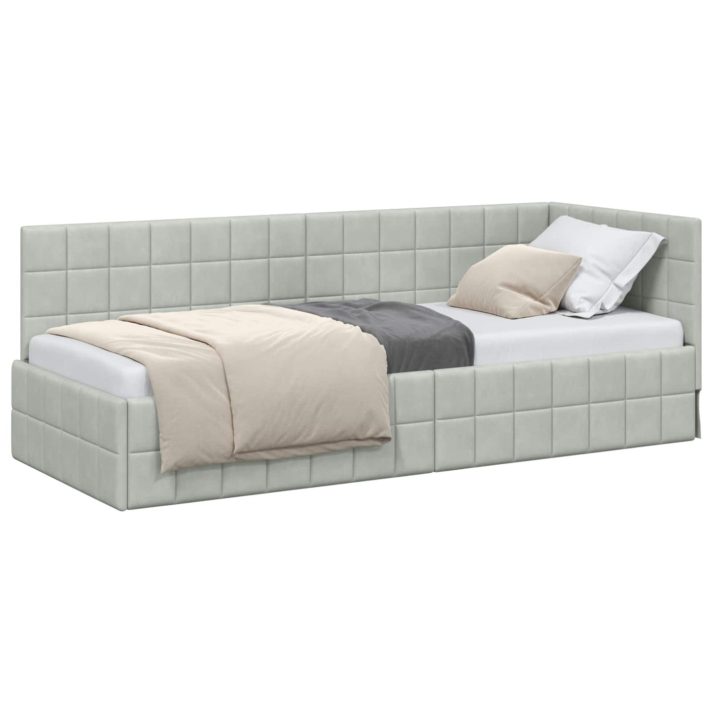 Sarokágy keret fejtámlával Világosszürke 80 cm x 200 cm Bársony