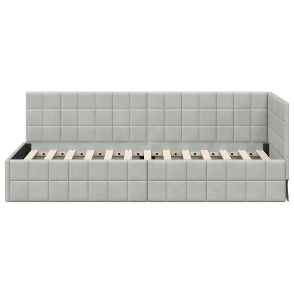 Sarokágy keret fejtámlával Világosszürke 80 cm x 200 cm Bársony