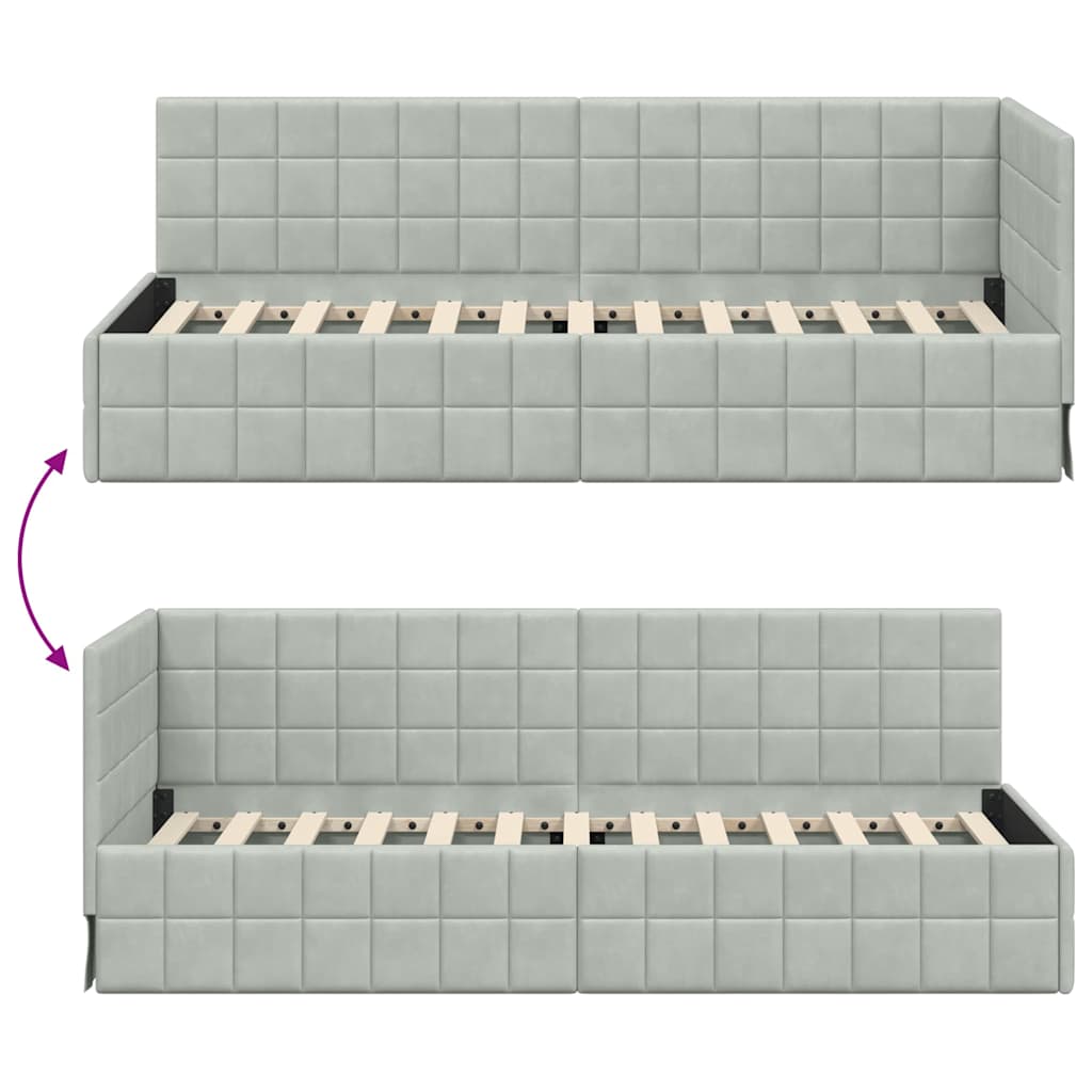 Sarokágy keret fejtámlával Világosszürke 80 cm x 200 cm Bársony