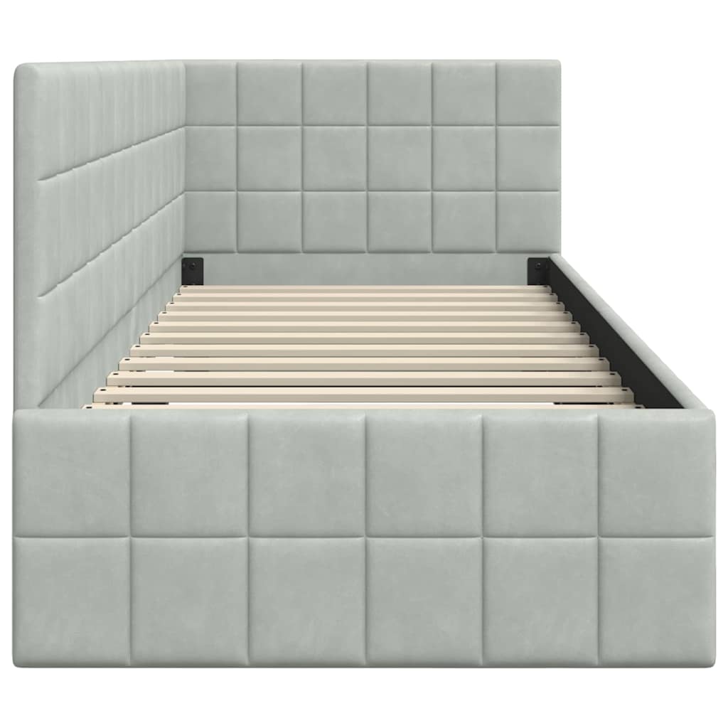 Sarokágy keret fejtámlával Világosszürke 80 cm x 200 cm Bársony