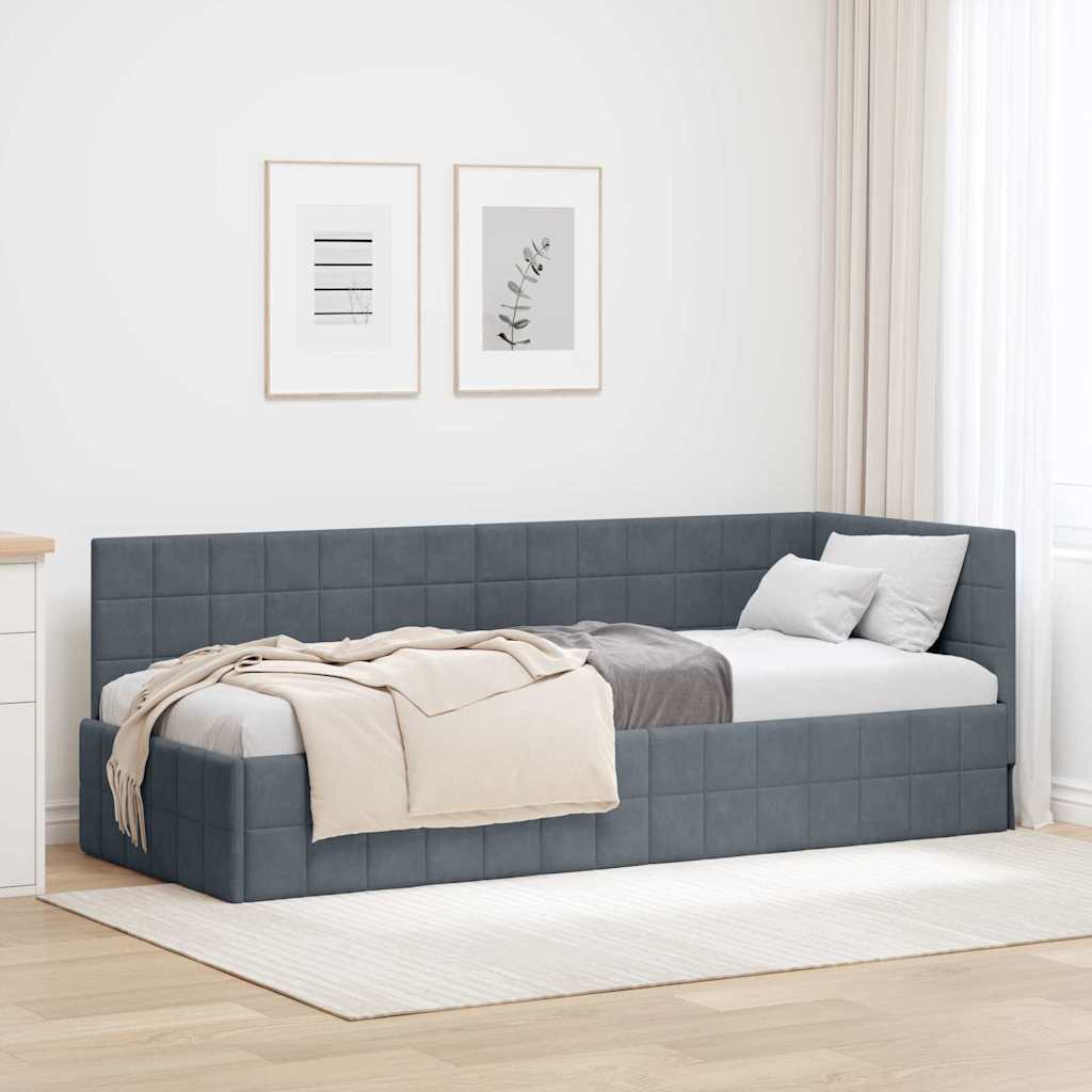 Sarokágy keret fejtámlával Sötétszürke 80 cm x 200 cm Bársony